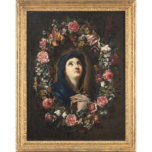 ROMAN SCHOOL, SECOND HALF OF 17th CENTURY, Garland of flowers with Virgin Mary