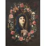 ROMAN SCHOOL, SECOND HALF OF 17th CENTURY, Garland of flowers with Virgin Mary