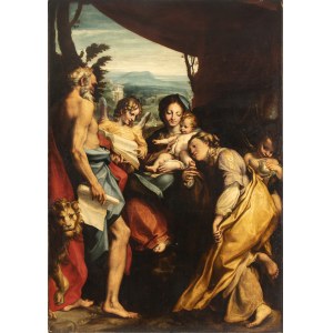 FOLLOWER OF CORREGGIO, 18th CENTURY, Madonna and Child, Saint Jerome Mary Magdalene and Angels
