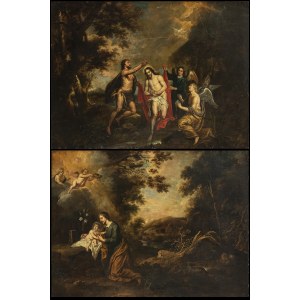 WILLEM VAN HERP (Antwerp, 1614 - 1677), ATTRIBUTED TO, a) The Vision of St. Anthony of Padua; b) Baptism of Christ - Pair of paintings.