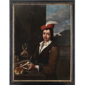 ANTONIO AMOROSI (Comunanza, 1660 - Rome, 1738), ATTRIBUTED TO, Portrait of a young man at the dinner table