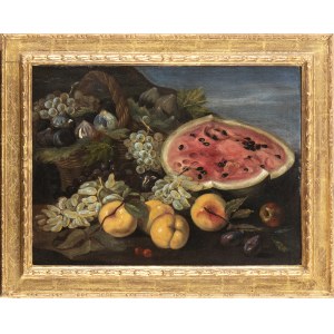 ROMAN SCHOOL, 18th CENTURY, Still life of grapes, figs, peaches and a watermelon