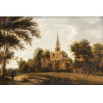 DUTCH ARTIST, 18th CENTURY, Landscape with tow figures and a church on the background