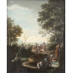 ROMAN SCHOOL, 18th CENTURY, Landscape with figures and horses at the fountain