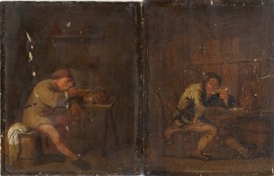 MANNER OF ADRIAEN VAN OSTADE, a) Pipe smoker sitting on a burrel; b) Pipe smoker in a tavern - Pair of paintings.