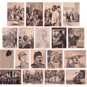 Andrzej Wróblewski (1927 Vilnius - 1957 Tatra Mountains), Set of 16 sketches from the Third Youth Rally in Berlin, 1951