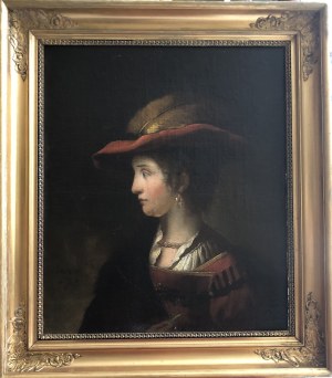 Autor nieznany, Portret Saskii Uylemurgh w czerwonym kapeluszu (1634)