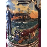 Author unknown, Ceramic beer mug with lid - so called reservist's mug, armadillo S.M.S.Schlesien