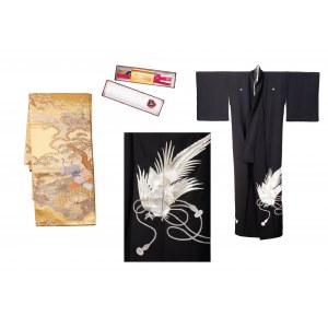 Women's kimono with white pheasant motif