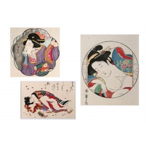 Drei erotische Shunga-Holzschnitte