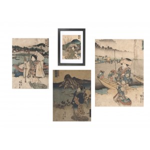 Four Bijin-tokaido woodcuts by Kunisada Utagawa