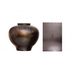 Japanese bronze vase with koi carp