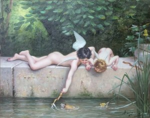 William Hodgkins (1952) - Cupidon, Au bord de l'eau