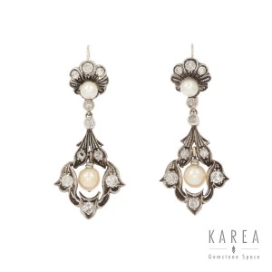 Earrings with cultured pearls, mid-20th century.