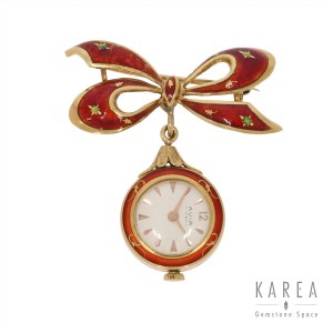 Zegarek-brosza dekorowany motywem kokardy, pocz. XX w., Avia 17 Jewels