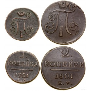 Rosja, lot: 1 kopiejka oraz 2 kopiejki, 1801 EM, Jekaterinburg