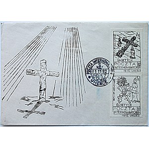 COPYRIGHT. Internierungslager Uherce. Auf dem Umschlag kleben zwei schwarz-weiße Briefmarken im Wert von 1zł....
