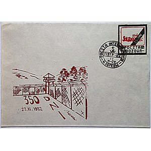 KOPERTA. Internierungslager Łupków. Auf dem Umschlag ein Linolschnittabdruck einer Briefmarke....