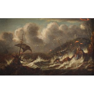 Painter unrecognized, Dutch, 17th century, Ships fighting a storm