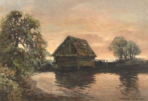 Wiktor Korecki (1890-1980), Zachód słońca nad młynem, 2 poł. XX w.