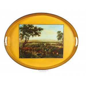 Manufaktur unerkannt, Danzig?, 2-3 Viertel des 19. Jahrhunderts, Tray mit Blick auf das Zisterzienserkloster in Oliwa, um 1850