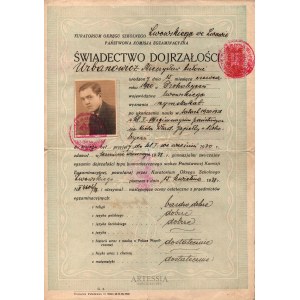 Miscellaneous authors, Drohobych, 1930s, A set of six school documents of M.Urbanowicz from the King V.Jagiello Gymnasium in Drohobych from 1935-38
