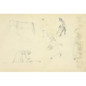 Wlodzimierz TETMAJER (1861 - 1923), Sketches of a horse, a woman working in a field, women and a man in a hat, ca. 1900