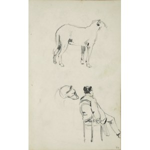 Stanisław BATOWSKI KACZOR (1866-1946), Skizzen: ein Mann, der auf einem Stuhl sitzt, von rechts, von hinten, und ein Hund
