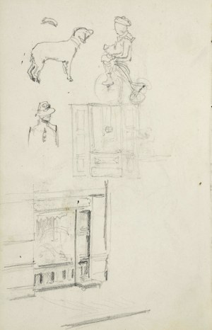 Stanisław BATOWSKI KACZOR (1866-1946), Szkice: mężczyzny siedzącego na krześle, ukazanego z prawego boku, od tyłu oraz psa