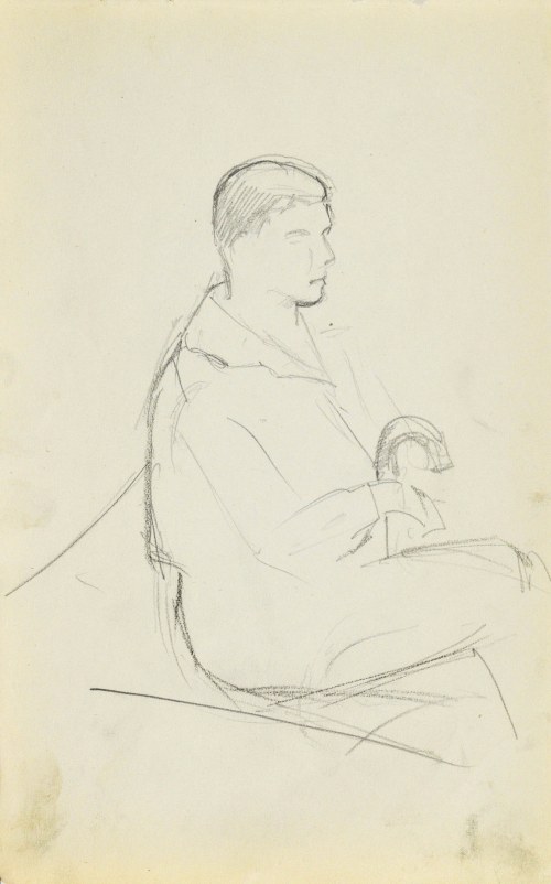 Stanisław ŻURAWSKI (1889-1976), Szkic siedzącego mężczyzny trzymającego laskę