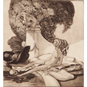 Choisy LE CONIN (wł. Franz VON BAYROS; 1866-1924), Dama bawiąca się nad stawem, 1912
