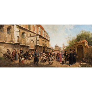 Hipolit Lipinski (1846 Nowy Targ - 1884 Cracow), Rumford soup in front of St. Catherine's Church in Cracow, 1883