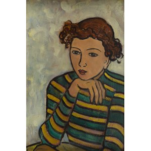 Tymon Niesiołowski (1882 Lviv - 1965 Torun), Portrait of a Girl (Girl in a striped blouse), 1960