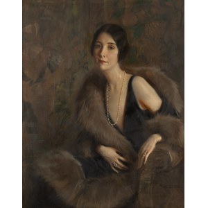 Tadeusz Styka (1889 Kielce - 1954 New York), Portrait of a lady in a fur coat