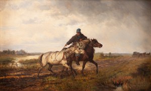Jozef Jaroszynski (1835 Lvov - 1900 Munich), Rider with a horse (