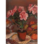 Henryk Epstein (1891 Lodz - 1944 Konzentrationslager, wahrscheinlich Auschwitz), Stillleben mit Blumen, Obst und Krug, 1920er Jahre.