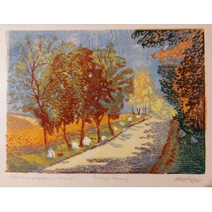 Stanislaw Rolicz, Autumn roadside trees, 1955