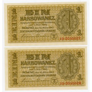 Ukraine 2 x 1 Karbowanez 1942 German Occupation With Consecutive Numbers