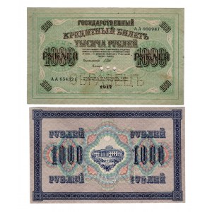 Russia 1000 Roubles 1917 Shipov Face and Back Specimens