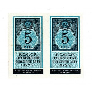 Russia - RSFSR 2 x 5 Roubles 1922 Uncutted Sheet
