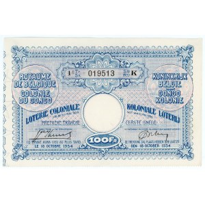 Belgian Congo Lottery Ticket 100 Francs 1934