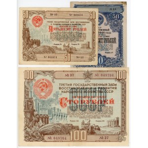 Russia - USSR Bonds 2 x 50 & 100 Roubles 1948