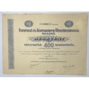 Hungary Fatermelo es Kereskedelmi Rt Brasso Share for 400 Korona 1918