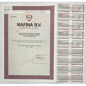 Netherlands Mafina B.V. 7% Bearer Note of 10,000 Dutch Guilders 1985 Specimen