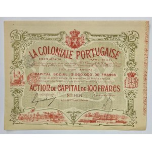 Portuguese Guinea La Coloniale Portugaise S.A. Action 100 Francs 1899