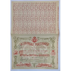Portuguese Guinea La Coloniale Portugaise S.A. Action 100 Francs 1899