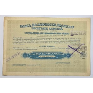Romania Banca Marmorosch, Blank & Co SA Titlu de 10 Actiuni 5000 Lei 1905