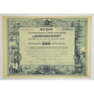 Romania Bihoreana Institut de Credit si Economii Actie (share) for 500 Lei 1924