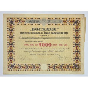 Romania Bocsana' Institut de Economii si Credit S.A. Bocsa-Montana Share of 1000 Lei 1928