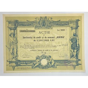 Romania Institutul de Credit si Economii Albina 10 Shares for 5000 Lei 1930